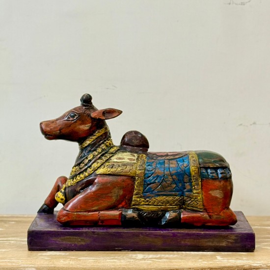Nandi Bel Wooden Carved Sculpture For Home Decor - Multicolor Nandi Bel Wooden Carved Sculpture For Home Decor - Multicolor