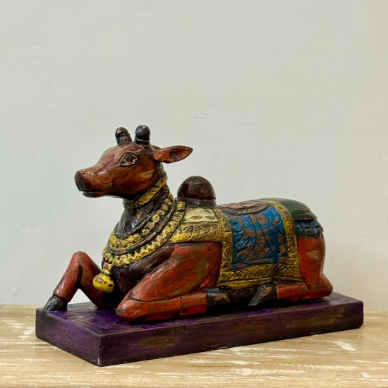 Nandi Bel Wooden Carved Sculpture For Home Decor - Multicolor Nandi Bel Wooden Carved Sculpture For Home Decor - Multicolor