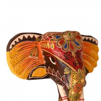 Hand Painted Wooden Elephant Face Wall Piece - Brown