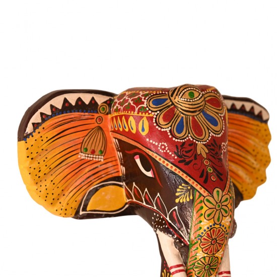 Hand Painted Wooden Elephant Face Wall Piece - Brown Hand Painted Wooden Elephant Face Wall Piece - Brown