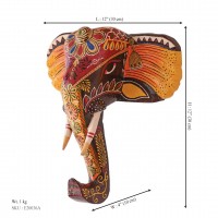 Hand Painted Wooden Elephant Face Wall Piece - Brown