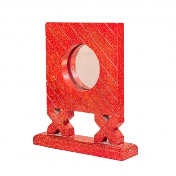 Square Table Mirror Show Piece For Home Decor - Dark Red