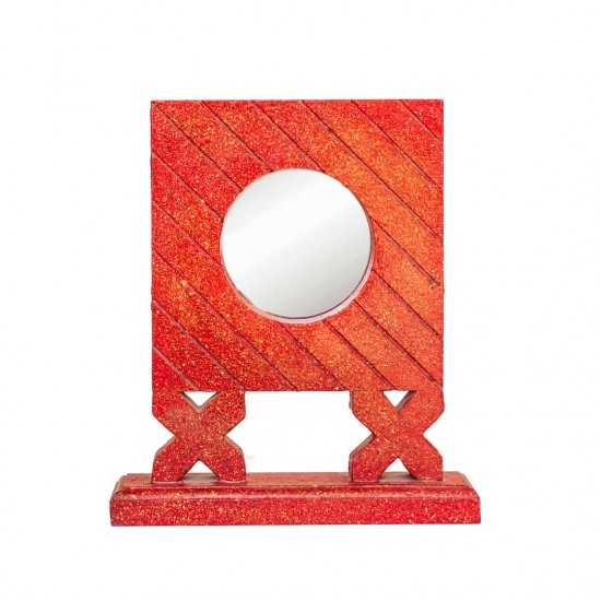 Square Table Mirror Show Piece For Home Decor - Dark Red