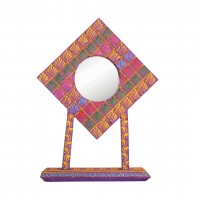 Square Hand Painted Table Mirror Show Piece For Home Decor - Purple