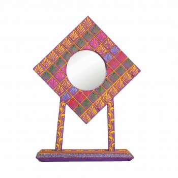 Square Hand Painted Table Mirror Show Piece For Home Decor - Purple