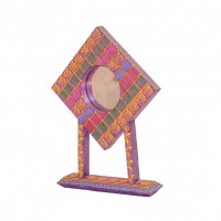 Multi-Coloured Square Hand Painted Table Mirror Show Piece For Home Decor
