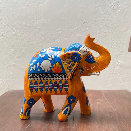 Hand painted Elephant showpiece - Blue/Yellow