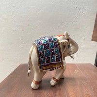 Hand painted Elephant showpiece - Blue/White