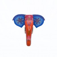 Hand Painted Wooden Elephant Face in Blue/Orange Hand Painted Wooden Elephant Face in Blue/Orange