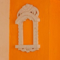White wooden hand carved jharokha frame 16 inch traditional wall decor