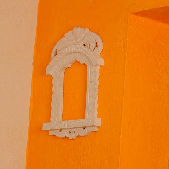 White wooden hand carved jharokha frame 16 inch traditional wall decor