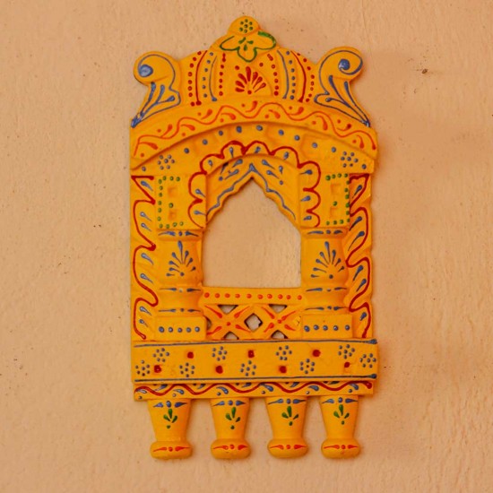 Small 11-inch yellow jharokha wall decor with intricate handcrafted detailing and traditional motifs.