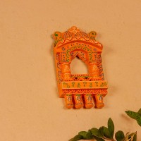 Small 11-inch orange jharokha wall decor with detailed handcrafted patterns in traditional Indian style.