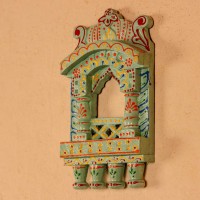 Small 11-inch green jharokha wall decor with intricate handcrafted detailing in traditional Indian style.
