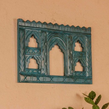 Handcrafted blue 5 bari wall decor featuring five arch openings inspired by Indian architectural forms.