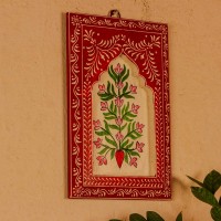 Hand painted red and white wooden jharokha wall panel 12 inch