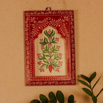 Hand painted red and white wooden jharokha wall panel 12 inch