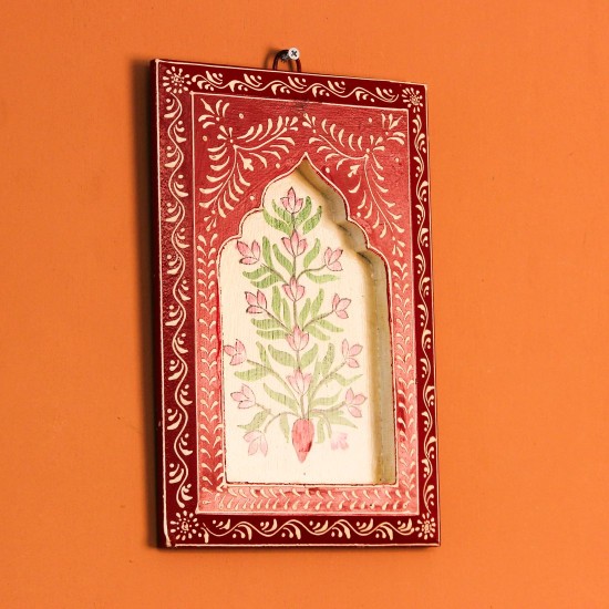 Red & White Hand Painted Wooden Jharokha Panel Hand painted red and white wooden jharokha wall panel 12 inch