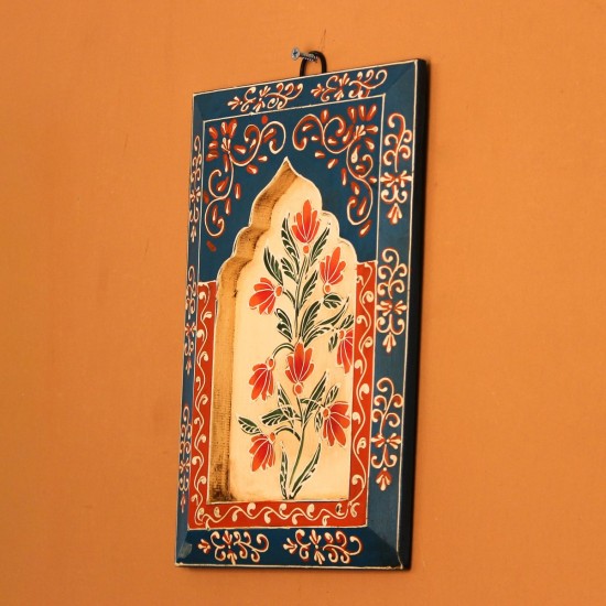 Hand Painted Floral Wooden Jharokha Wall Panel Blue Cream | Rajasthani Indian Wall Decor A hand painted blue and cream wooden jharokha wall panel featuring intricate floral motifs, crafted by Rajasthani artisans — a vibrant ethnic wall decor piece for Indian and global homes.