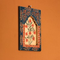 Hand Painted Floral Wooden Jharokha Wall Panel Blue Cream | Rajasthani Indian Wall Decor A hand painted blue and cream wooden jharokha wall panel featuring intricate floral motifs, crafted by Rajasthani artisans — a vibrant ethnic wall decor piece for Indian and global homes.