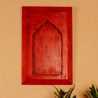 Minimal red wooden jharokha style wall panel 17 inch