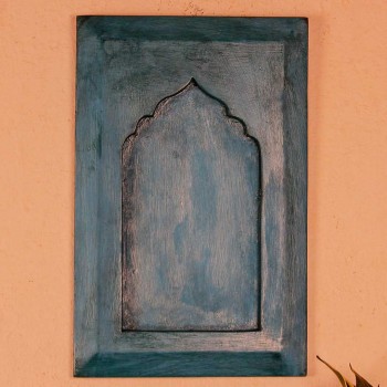Minimal blue wooden jharokha style wall panel 17 inch