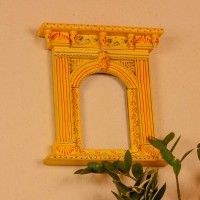 Yellow hand painted wooden jharokha style wall panel