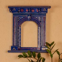 Blue hand painted wooden jharokha style wall panel