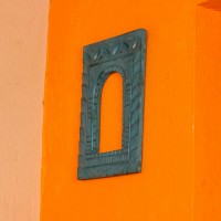 Blue hand carved wooden jharokha wall frame with inner arch design 12 inch