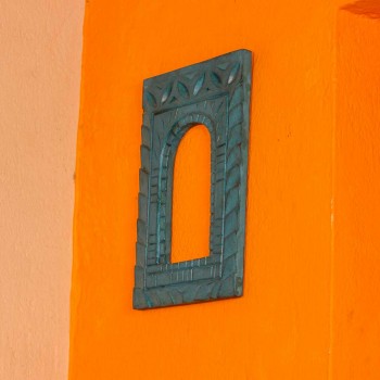 Blue hand carved wooden jharokha wall frame with inner arch design 12 inch