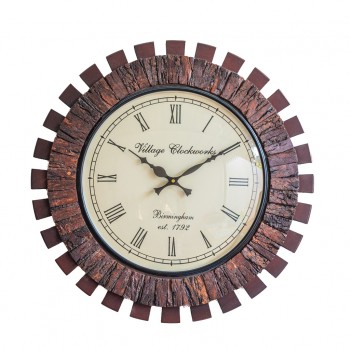 Gear Shaped Wooden Wall Clock with Coconut Shell Pieces Dia 18"