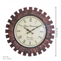 Gear Shaped Wooden Wall Clock with Coconut Shell Pieces Dia 18"