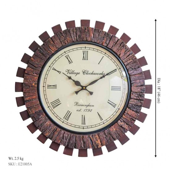 Gear Shaped Wooden Wall Clock with Coconut Shell Pieces Dia 18"