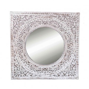 White Distressed Carved Wall Panel Mirror Frame ht 32 inches