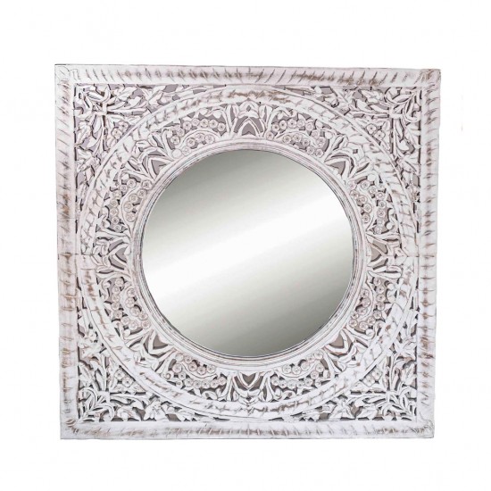 White Distressed Carved Wall Panel Mirror Frame ht 32 inches