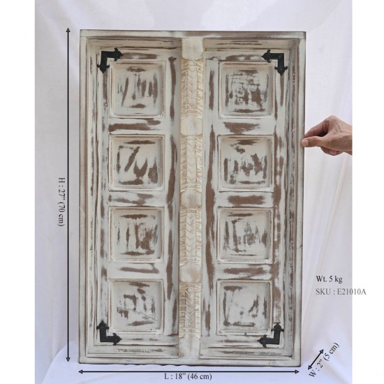 Distressed White Wooden Decorative Window for Wall Decor ht 27 inch