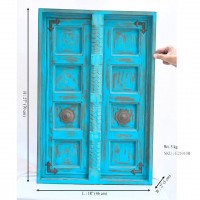 Distressed Blue Wooden Decorative Window for Wall Decor ht 27 inch