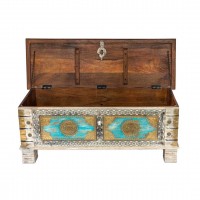 Treasure Box / Pitara Blue-White Rustic Finish Brass Art