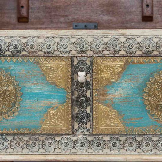 Treasure Box / Pitara Blue-White Rustic Finish Brass Art