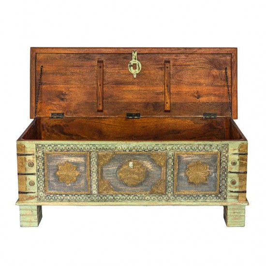 Treasure Box / Pitara Green Rustic Finish Brass Art