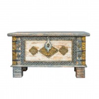 Treasure Box / Pitara Grey - White Rustic Finish Brass Art