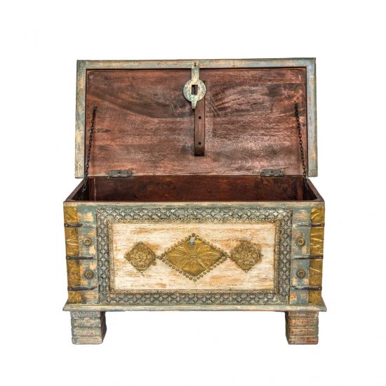 Treasure Box / Pitara Grey - White Rustic Finish Brass Art