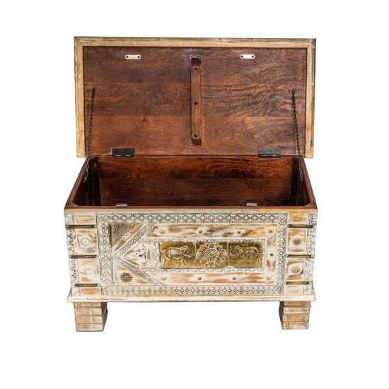 Treasure Box / Pitara White Rustic Finish Brass Art