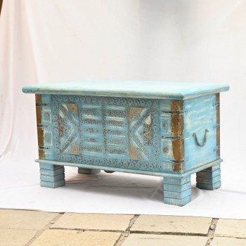 Treasure Box / Pitara Blue Rustic Finish Brass Art