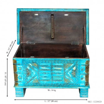 Treasure Box / Pitara Blue Rustic Finish Brass Art
