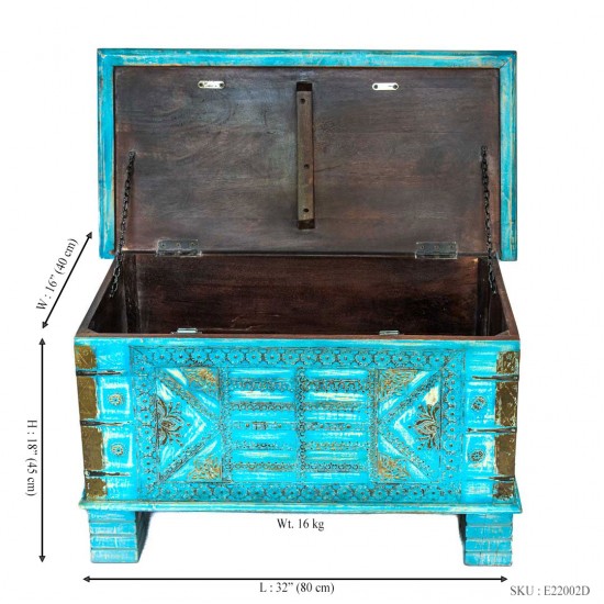 Treasure Box / Pitara Blue Rustic Finish Brass Art