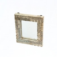 Distressed White Wooden Mirror Frame with Fine Hand Carving 12 Inch