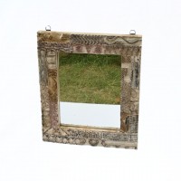 Distressed White Wooden Mirror Frame with Fine Hand Carving 18 Inch