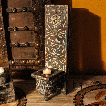 Hand-carved distressed white wooden wall candle holder with vintage finish