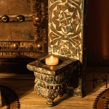 Distressed White Vintage Wooden Carved Wall Candle Holder